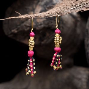 Unravel India Pink & Black Dhokra Earring set