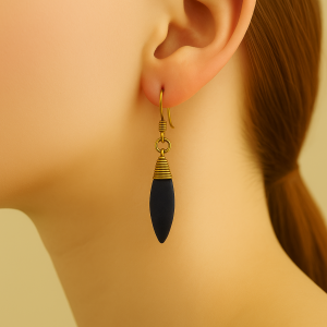 Unravel India Black Matte Drop Earrings with Golden Wire Wrap for Women & Girls