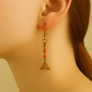 Unravel India Handcrafted Beaded Thread Earrings with Brass Tribal Pendant for Women & Girls 