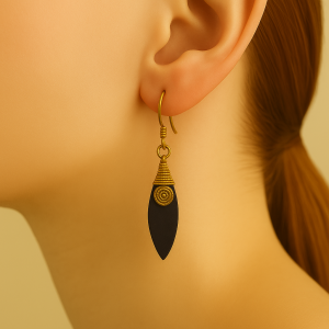 Unravel India Black Tribal Drop Earrings with Spiral Motif for Women & Girls 
