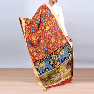 Unravel India Kalamkari cotton handpainted Dupatta