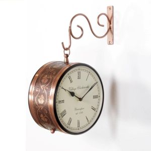 Unravel India 8 Inch Antique Brass Double-Sided Wall Clock – Elegant Vintage Décor