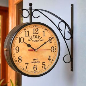 Unravel India Premium 12 Inch Victoria Station Double-Sided Wall Clock – Beige Dial Arabic Numerals