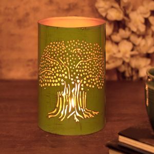 Unravel India metallic pastel blue tree of life shadow candle tea light holder