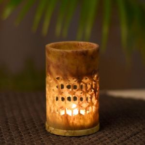 Unravel India Handcarved Marbel Tea Light Holder for Home Decor(Brown)