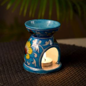 Unravel India blue pottery Oil Burner Ceramic Aroma Diffuser for Home Decor & Gifting Purpose(Yellow)