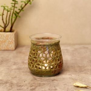 Unravel India Olive Green Handcarved Aroma Diffuser in Soap Stone