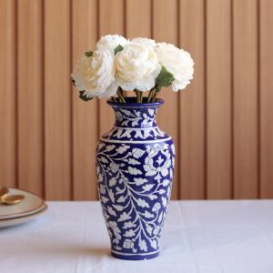 Unravel India "Blue Art Pottery" Ceramic Unique Decorative Vase for Home Decor, (10 X 3.5 Inch, Blue & White)