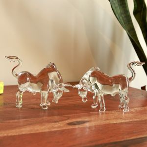 Unravel India Transparent Crystal Bull Duo – Iconic Stock Market Symbol for Growth, Wealth and Confidence