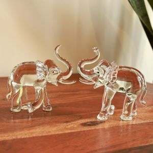 Unravel India Handcrafted Premium Glass Duo Elephant Figurine for Home Decor, Gift & Collectible – Symbol of Strength & Good Luck