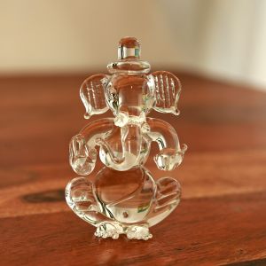 Unravel India Handcrafted Transparent Glass Lord Ganesha Idol for Home Temple, Car Dashboard, and Gift – Symbol of Wisdom & Prosperity