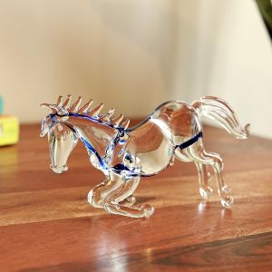 Unravel India Handcrafted Rearing Glass Horse Figurine with Blue Highlights – Symbol of Power, Speed & Elegance – Home Decor & Gift Item