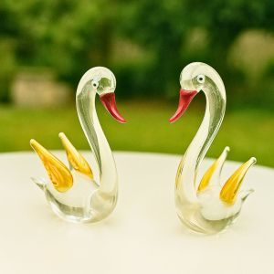 Unravel India Handcrafted Glass Swan Pair – Decorative Showpiece for Home & Gifting