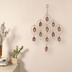 Unravel India 12 Copper Bells Antique Finished Wind Chime (Jhoomar) for Home Décor