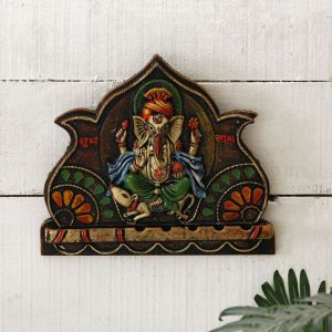 Unravel India "Ganesha inside lotus" fiber procession wall art in wooden frame