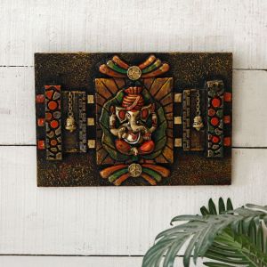 Unravel India "Meditating Ganesha" fiber procession wall art in wooden frame