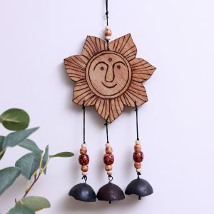 Unravel India "Shining Sun Motif" bamboo windchime with embedded bells