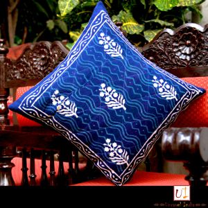 Unravel India Sanganeri Print Indigo Cushion Covers (Set of 2)