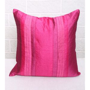 Unravel India Pink Patch Stripe Silk Cushion Cover (Set of 5)