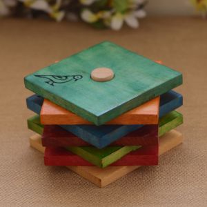 Unravel India Wooden Multicolored Coaster (Set of 6)