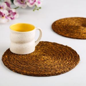 Unravel India Sabai grass mustard dish coaster set(Set of 2)