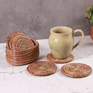 Unravel India "Pirul's Classy" pine wood tea coaster set(6 Coaster)