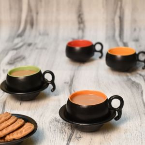 Unravel India Multicolored Ceramic Cup Saucer(Set of 6)
