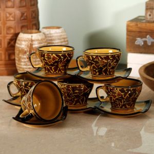 Unravel India Mughal handpainted Cup Saucer(Set of 6)