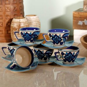 Unravel India Moroccan handpainted Cup Saucer(Set of 6)