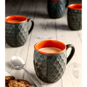 Unravel India hand crafted stoneware coffee mug set(Set of 6)