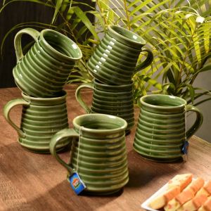 Unravel India green studio ceramic tea/coffee mug (Set of 6) 