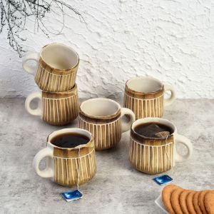 Unravel India rustic handpainted ceramic tea/coffee mug(Set of 6)