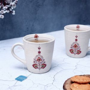 Unravel India "Mugal Flower" ceramic tea/coffee mug (Set of 2)