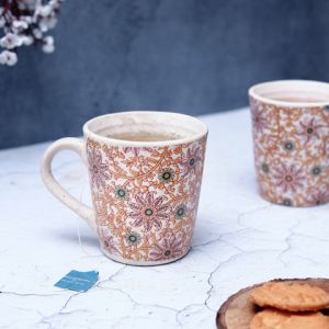 Unravel India "Mugal Flower Bageecha" ceramic tea/coffee mug (Set of 2)