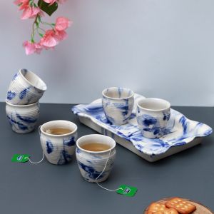 Unravel India "Shades of Earth" ceramic kulhad & tray for tea/coffee