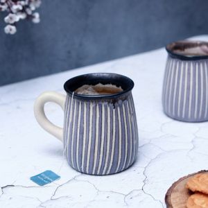 Unravel India "Shades of Silver" studio glazed ceramic tea/coffee mug (Set of 2)