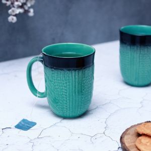 Unravel India "Shades of Green/Black" studio glazed ceramic tea/coffee mug (Set of 2)