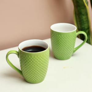 Unravel India Green Glazed Ceramic Tea/Coffee Mug Set