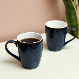 Unravel India Blue Glazed Ceramic Tea/Coffee Mug Set