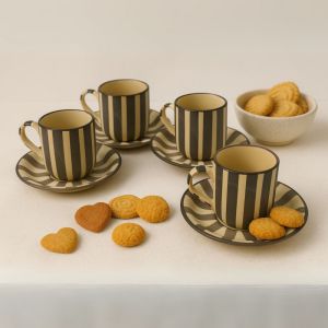 Unravel India "Zebra Pattern" Ceramic Handpainted Cup Saucer(6 Cup, 6 Saucer)