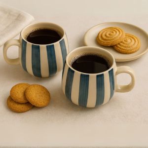 Unravel India "Zebra Pattern" Ceramic Tea/Coffee Mug Set(2 Mug)