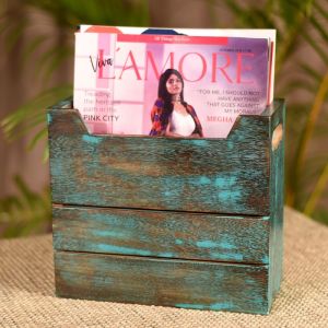Unravel India Antique Finish Mango Wood Magazine Holder