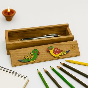 Unravel India Handcrafted "Clinkering Songbird"  Sheesham Wood Desk Organizer