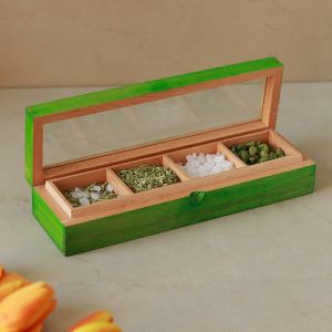 Unravel India Green Wooden Utility/Masala Box in Steambeach Wood