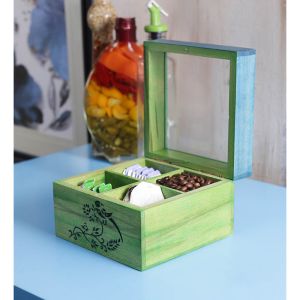 Unravel India Wooden Blue & green Utility/Tea box