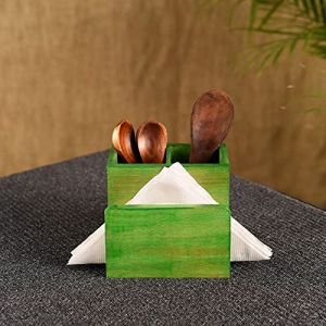 Unravel India Green Handcrafted Cuttlery & Tissue Holder 