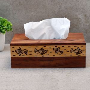Unravel India"Wood Fusion Fish Motif" tissue holder in Sheesham wood