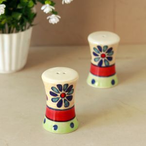 Unravel India "Flower Petals" handpainted ceramic salt & pepper set