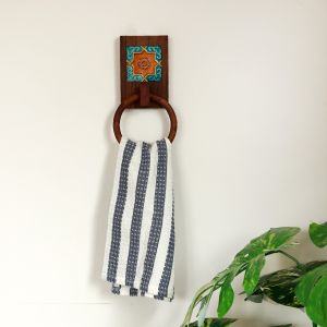 Unravel India sheesham wood tile work  towel holder