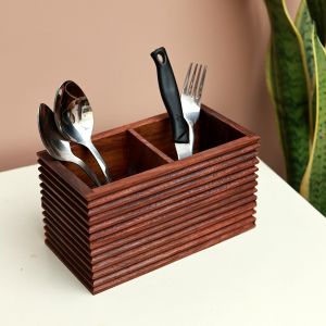Unravel India "Ripple Collection" sheesham wood cuttlery holder